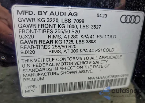 2024 Audi Q8 E-Tron Premium z USA, uszkodzony, nr VIN WA14AAGE7RB011291